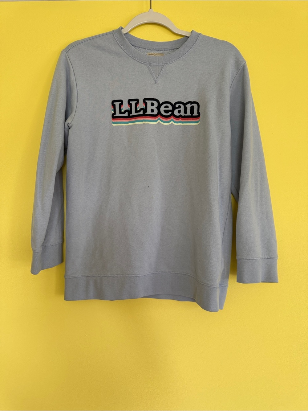 L.L.Bean Pale Blue Logo Crewneck with Multicolor Stripe